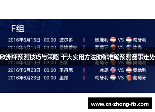 欧洲杯预测技巧与策略 十大实用方法助你准确预测赛事走势